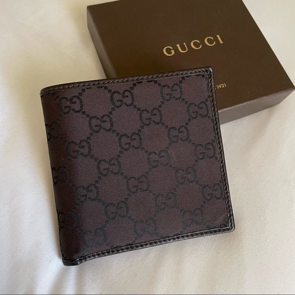 AUTH Gucci GG Canvas Leather Wallet Brown Mahogany